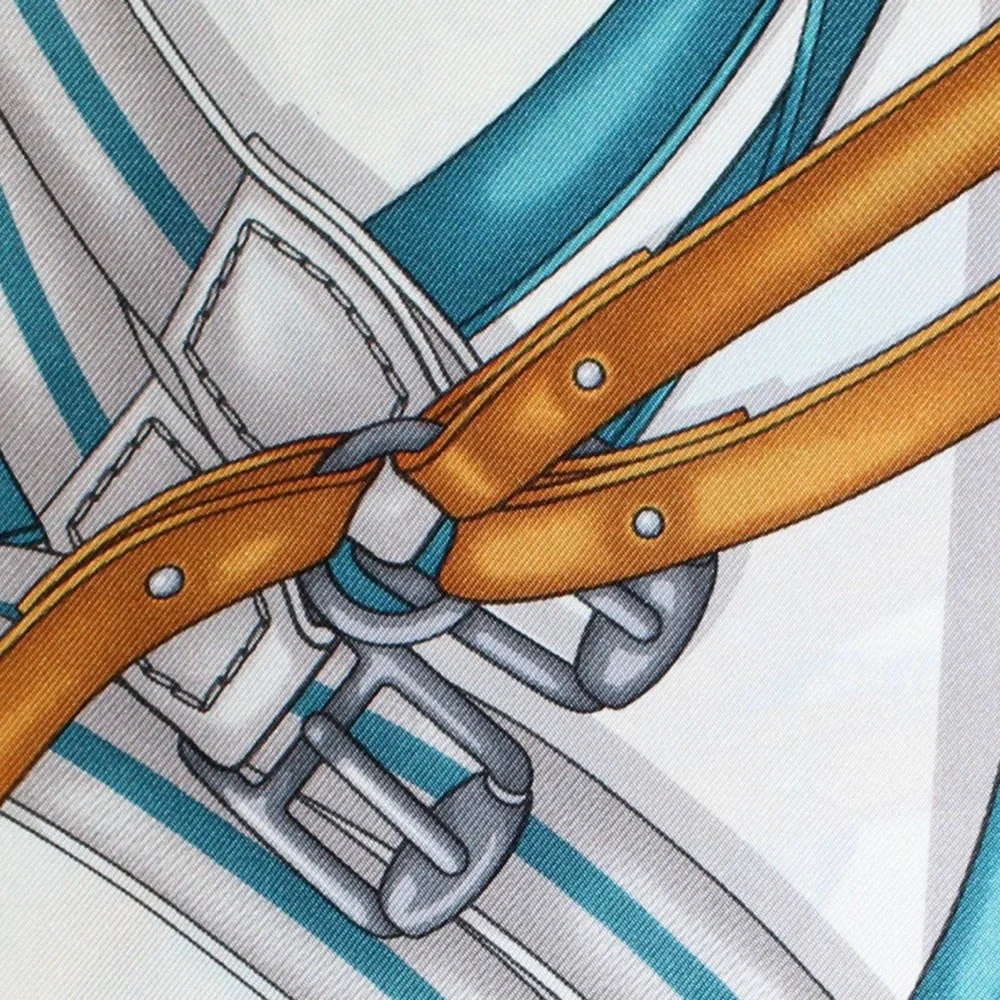 Gucci Vintage Silk Scarf 34” Equestrian Chain Print Blue Gold Italy NWOT